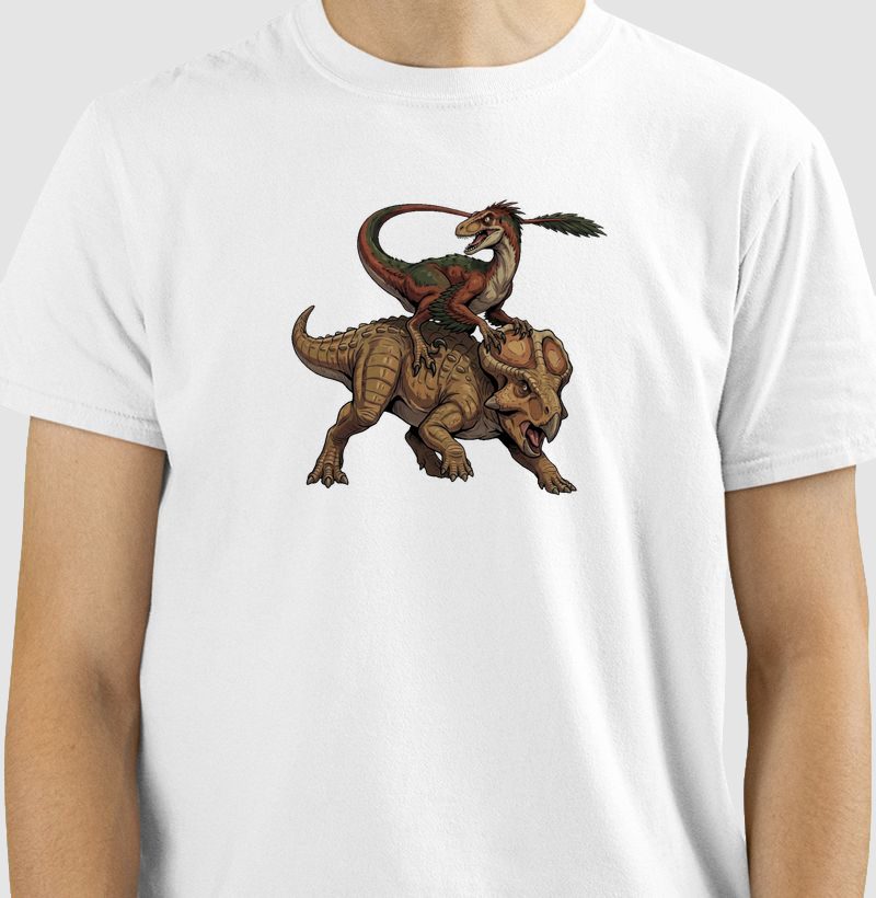 Camisa Algodão Estampada Velociraptor VS Protoceratops Premium