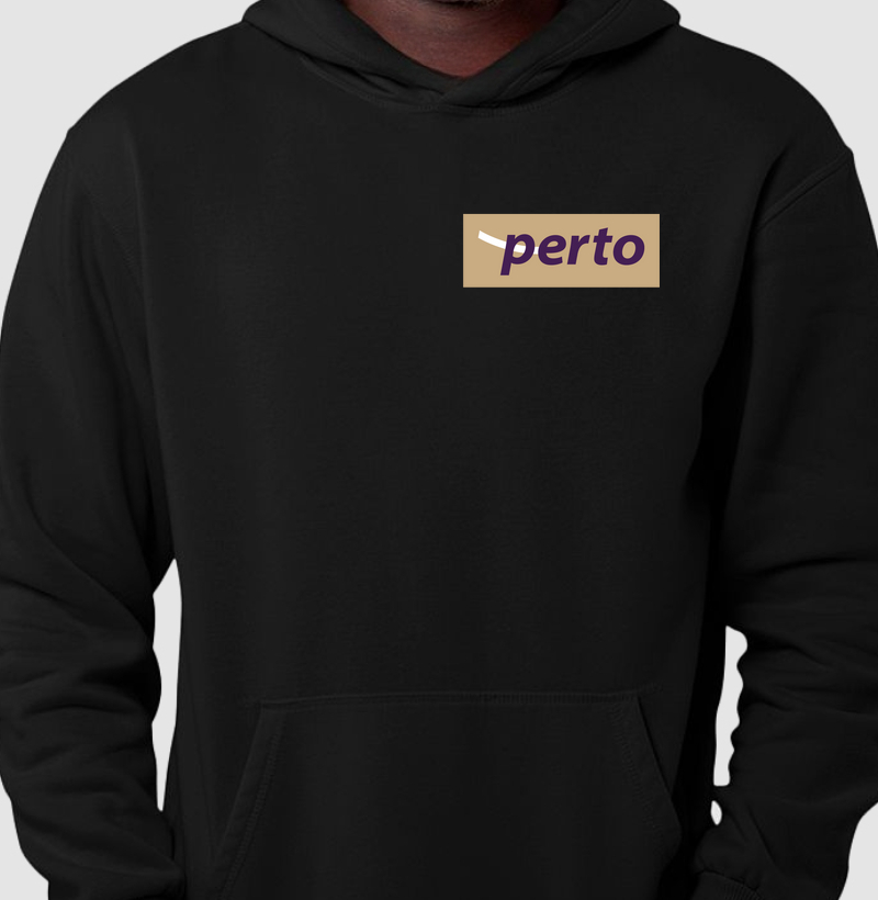 Hoodie Moleton Perto Branco Logo retangular esquerdo