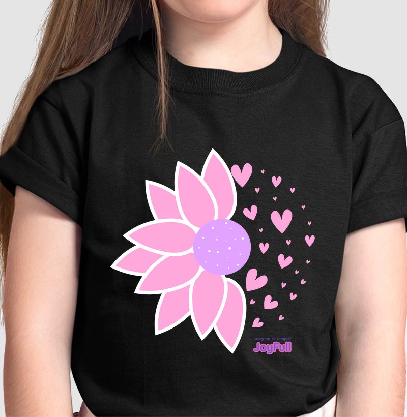 Camiseta Girassóis Alegrem-se Clássica Rosa Kids
