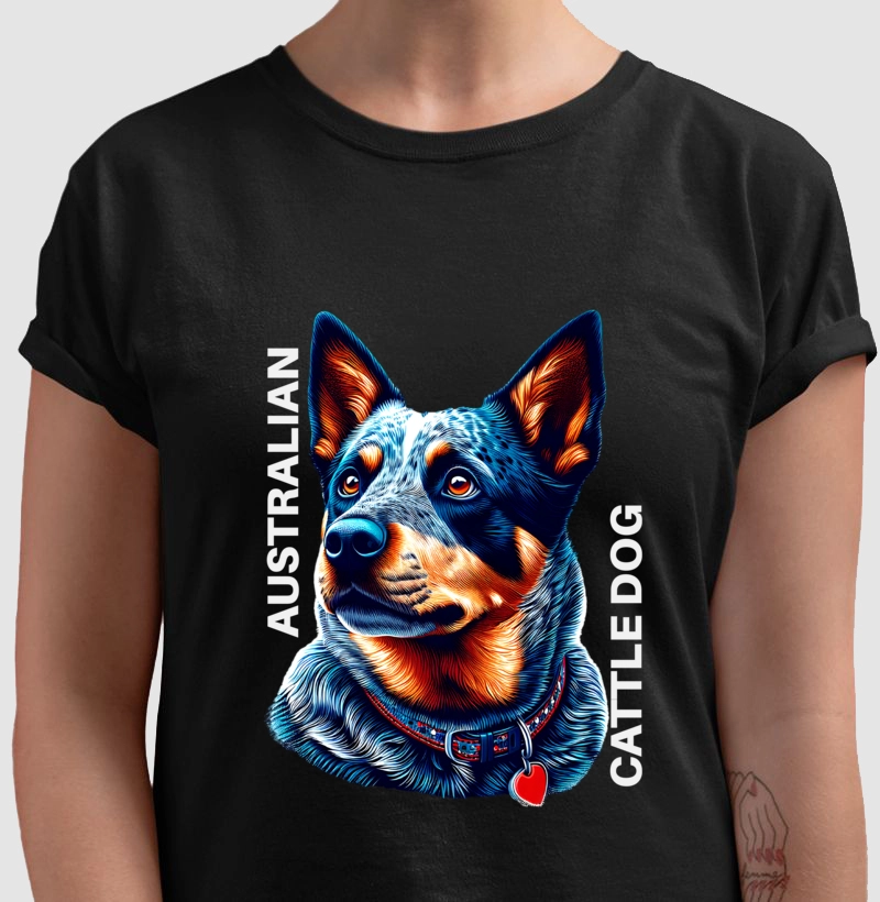Camiseta Australian Cattle Dog - preta, verde e marinho