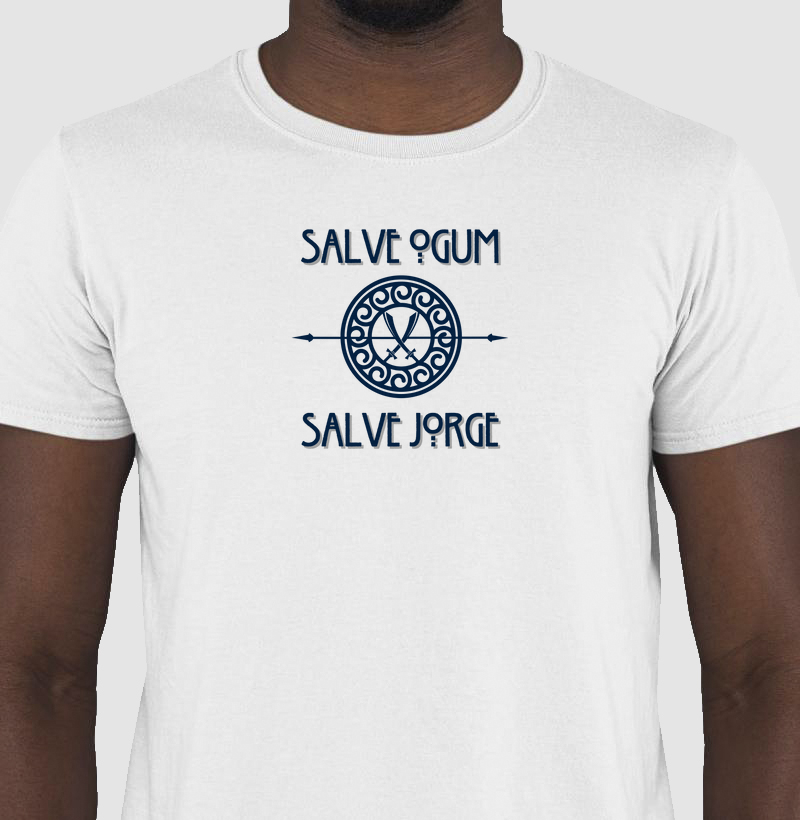 Camiseta Salve Ogum Salve Jorge Sombreada Branca Masc.