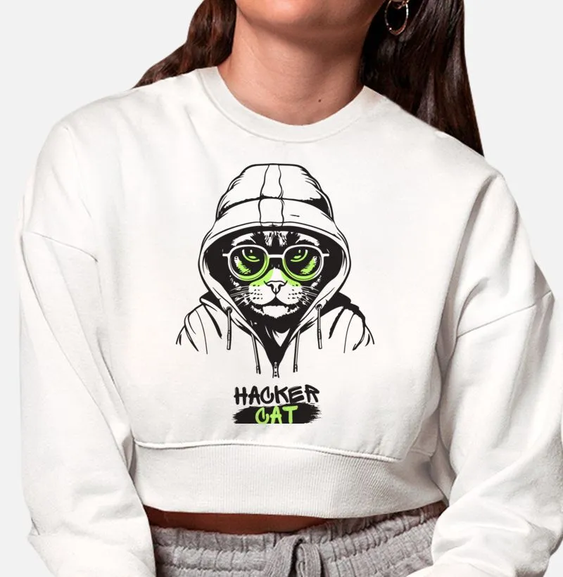 Moletom Cropped - Hacker Cat