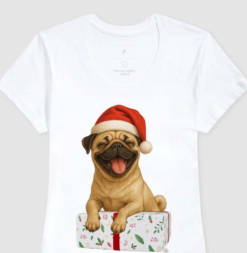 Camiseta Feminina Pug Noel – Edição Emoções