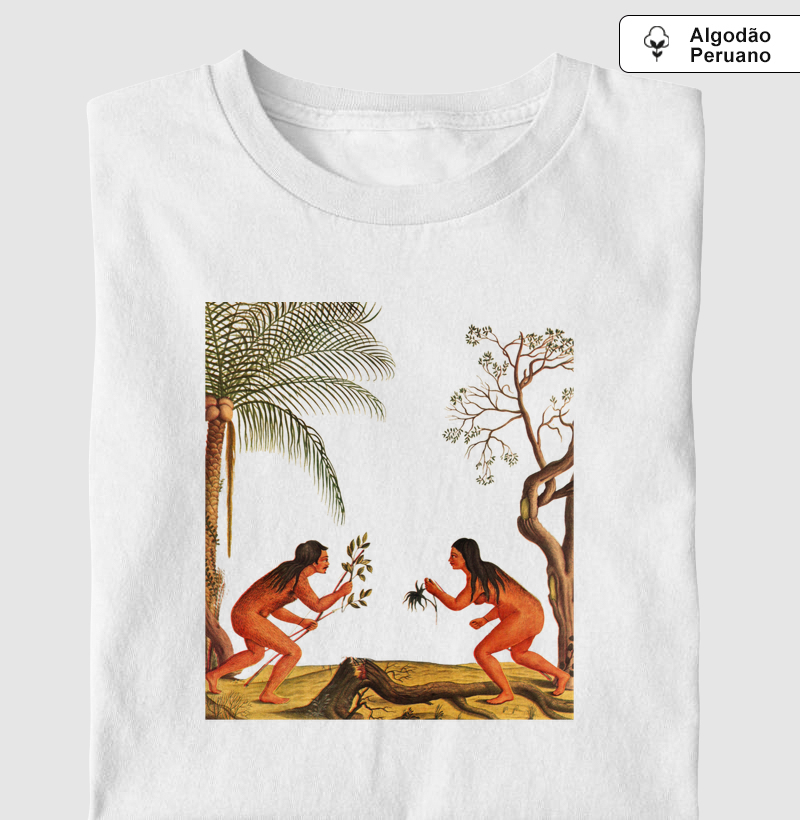 Camiseta Algodão Peruano Casal indígena no Brasil Colonial