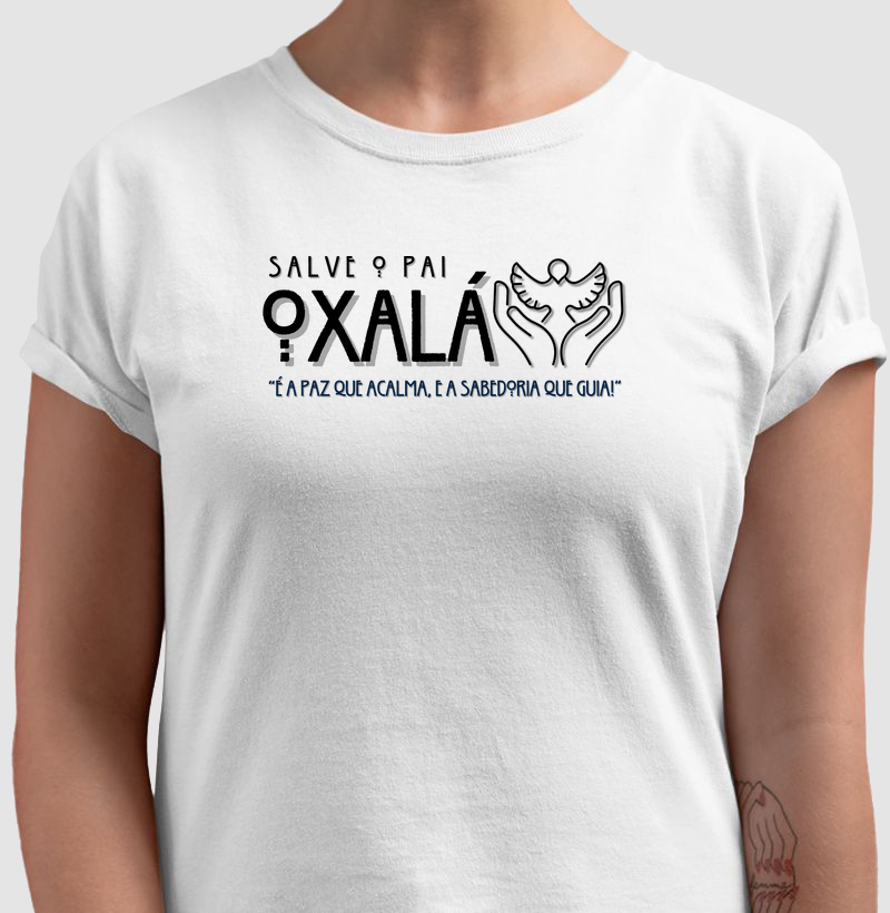 Camiseta Salve o Pai Oxalá Sombreada Branca Feminina