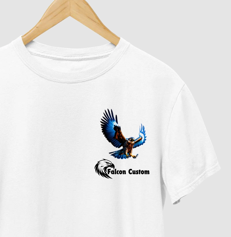 Camiseta Masculina Arquétipo Falcão-Peregrino Colorido Logo Falcon Custom Master Preto