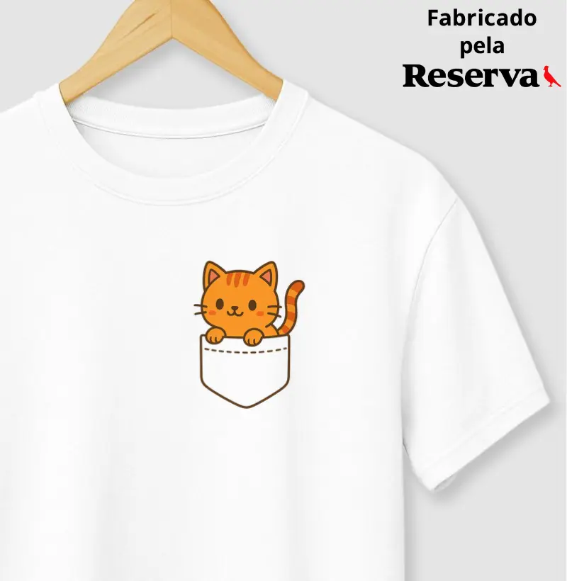 Camiseta Gatinho Laranja de Bolso