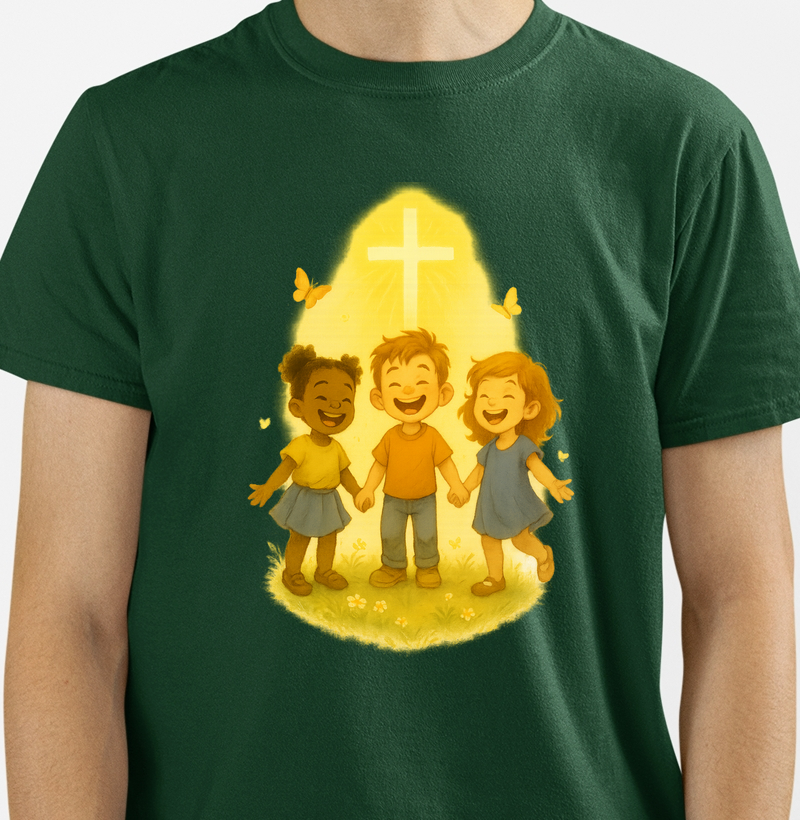 Camiseta Infantil Luz da Fé – Crianças na Presença de Deus