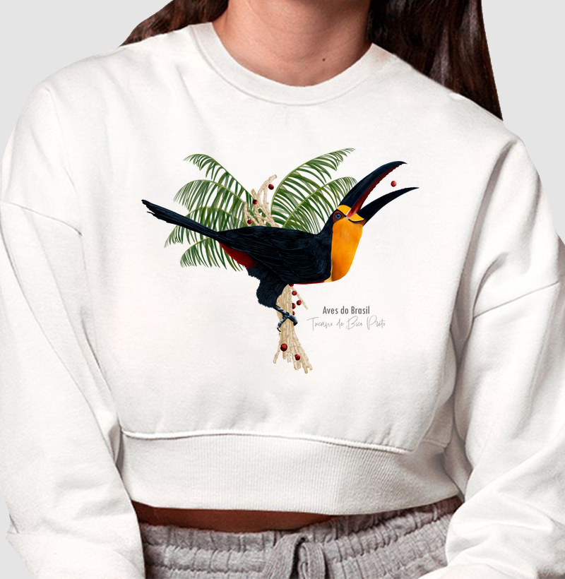 Aves do Brasil - Tucano de Bico Preto - Moletom Cropped