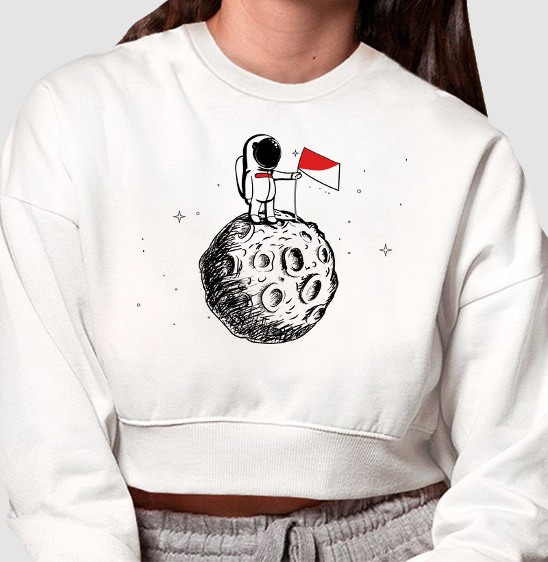 Moletom Cropped Astronauta Vermelho e Branco