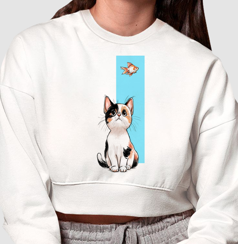 Cropped Moletom Gato de Olho no Peixe