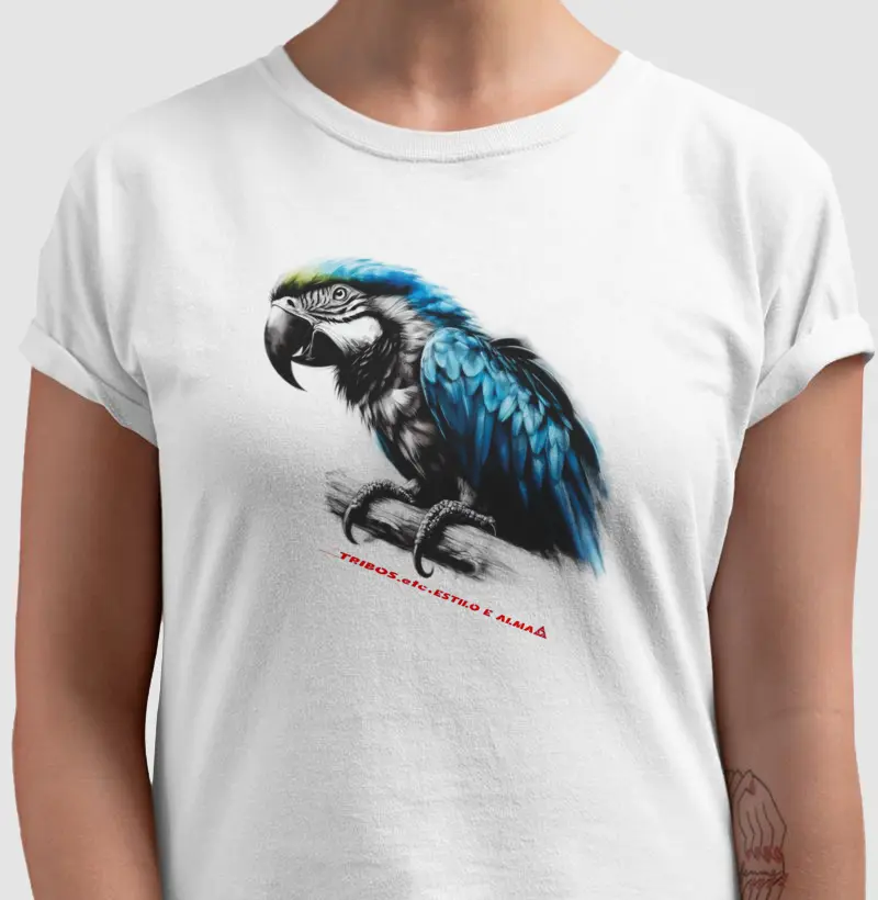 CAMISETA RESERVA.INK MASCULINA E FEMININA TRIBOS.etc ARARA AZUL