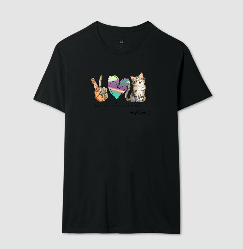 Camiseta Miau Paz Amor e Gato