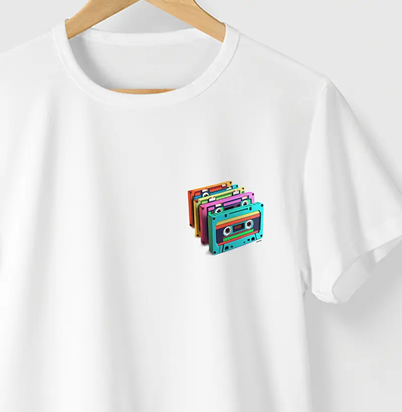 Camiseta FITA CASSETE COLOR - BRANCA - (100% Algodão)
