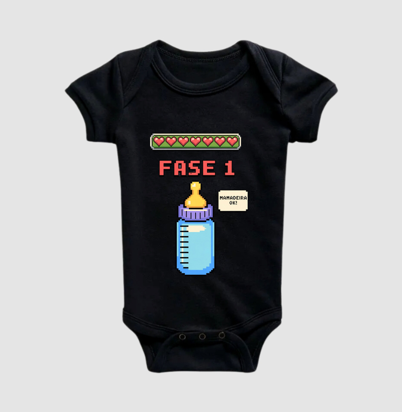 Body de Bebê Gamer - Fase 1: Mamadeira OK!