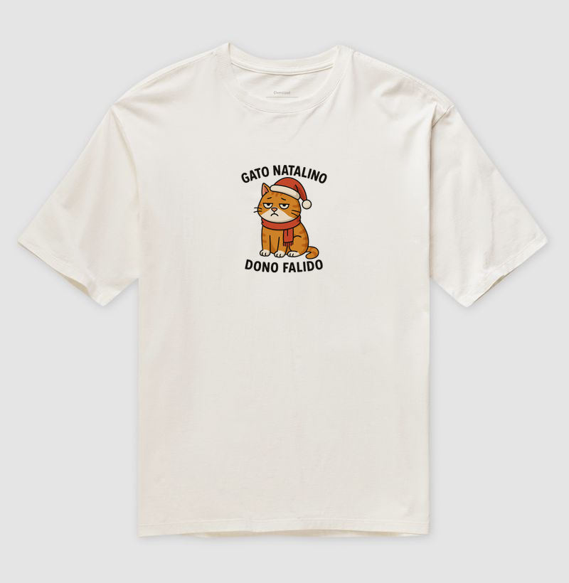 Camiseta Oversized - Gato Natalino