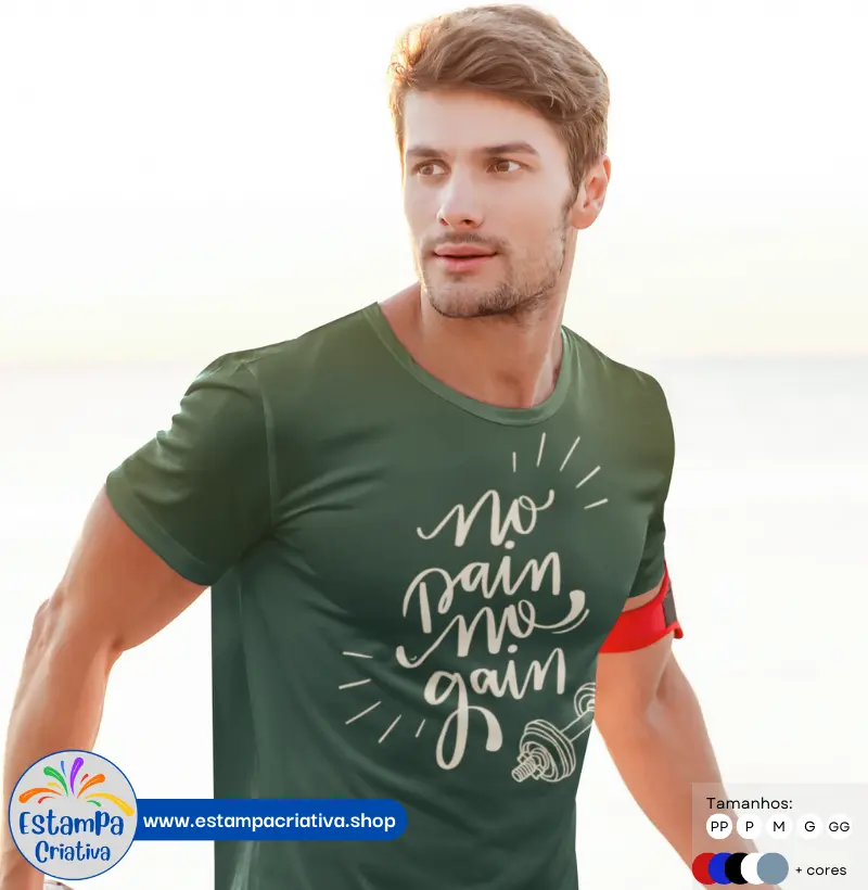 Camiseta Unissex Para Treino: "No Pain No Gain"