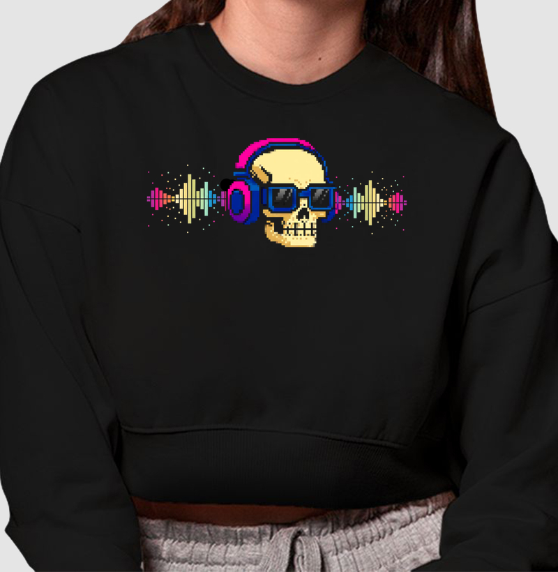 Cropped Moletom Caveira Da Música Reset8Bit