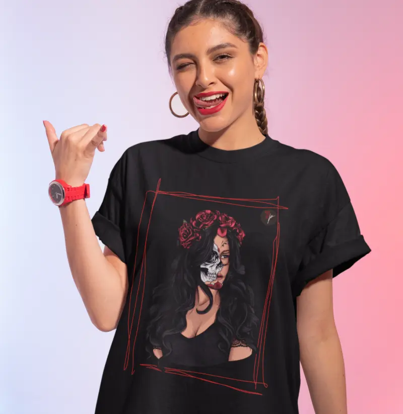 Camiseta De Rosa Caveira