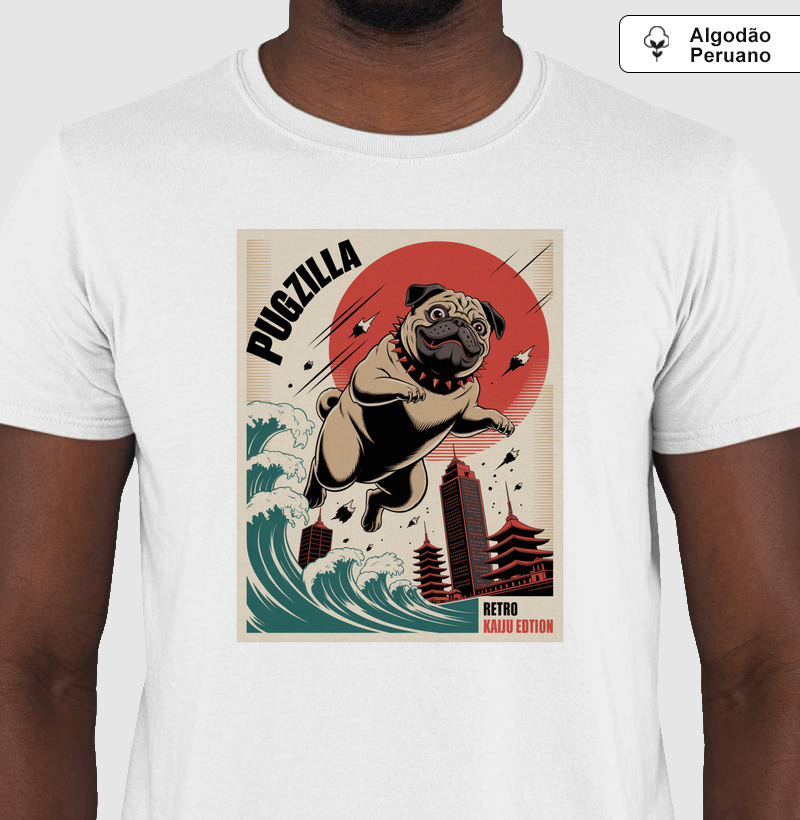 Camiseta Algodão Peruano Pugzilla - Retro Kaiju
