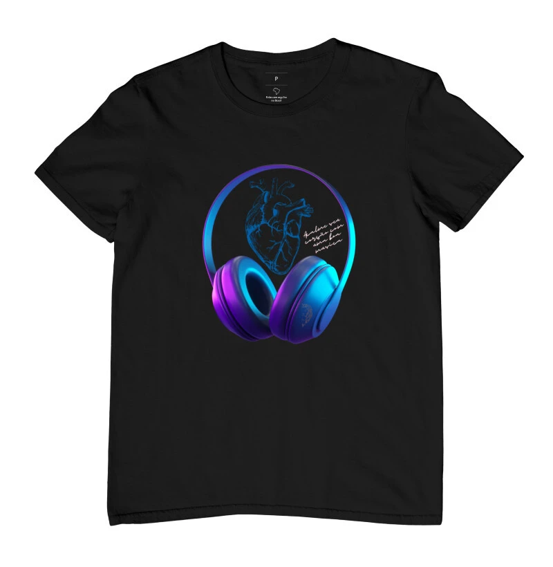 camiseta acalme seu coração com uma boa musica