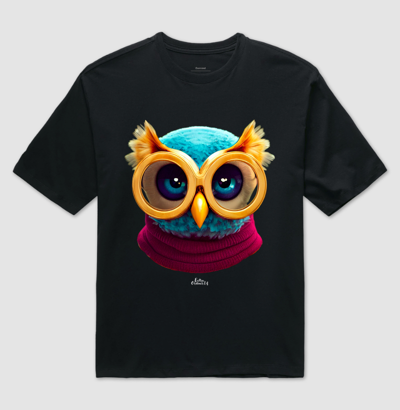Camiseta Oversized Coruja de Óculos