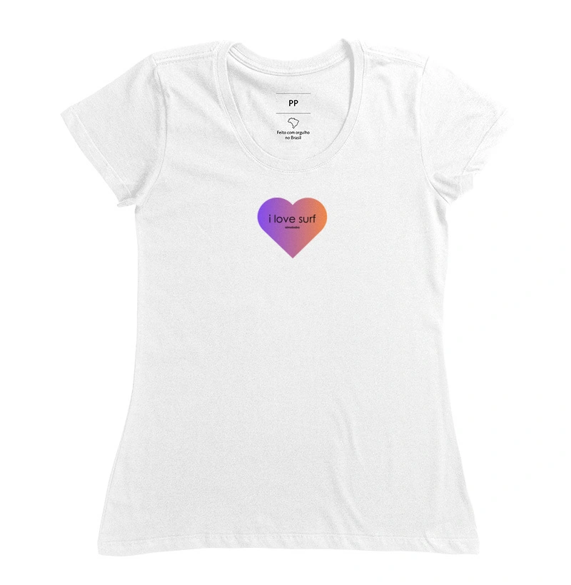 Camiseta Coração i love surf feminina branca