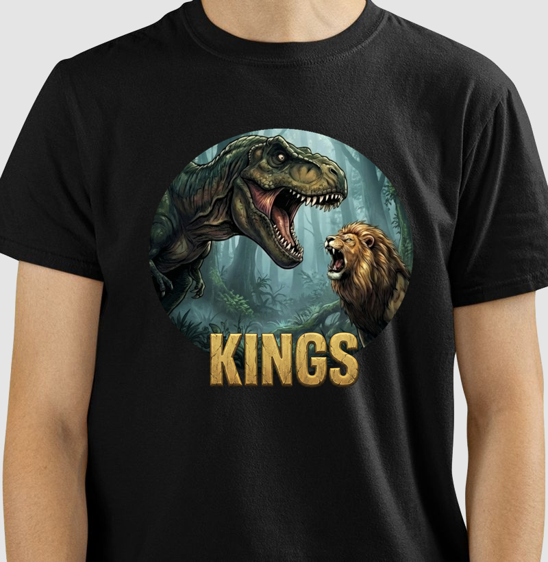 Camisa Algodão Estampada Kings - T-rex vs Leão Premium 