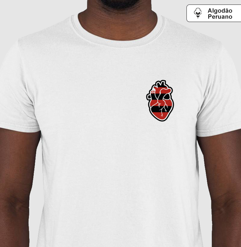 Camiseta Algodão Peruano Coração Vermelho e Branco