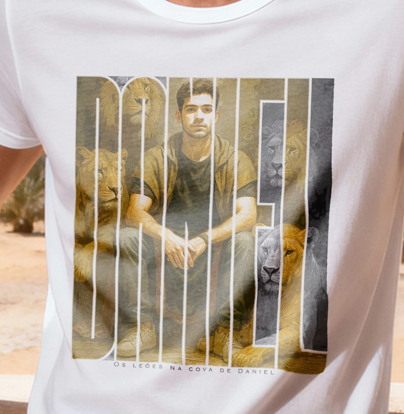Camiseta Masculina DANIEL - Os Leões na Cova de Daniel