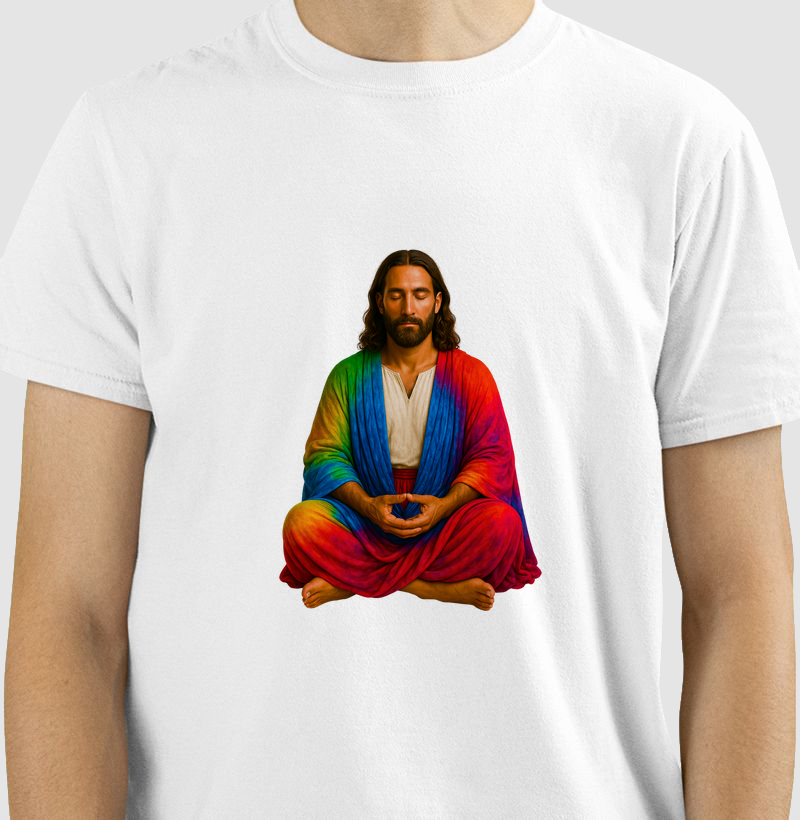 Cristo Cósmico Meditante  | Yeshua em Paz com Manto Arco-Íris
