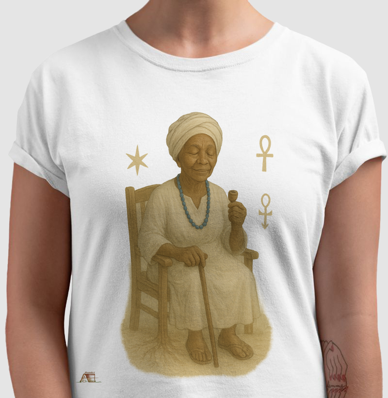 Camiseta Vovó Rita Nagô – Linha Preto Velho 100% algodão,