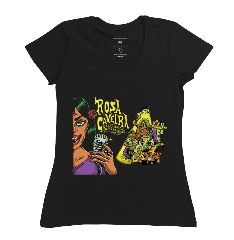 Camiseta Macumba Rosa Caveira Mulher