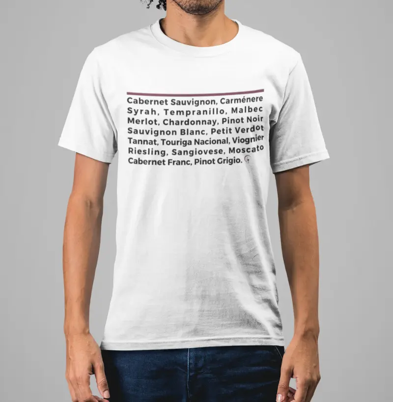 Camiseta Masculina Nomes de Uvas