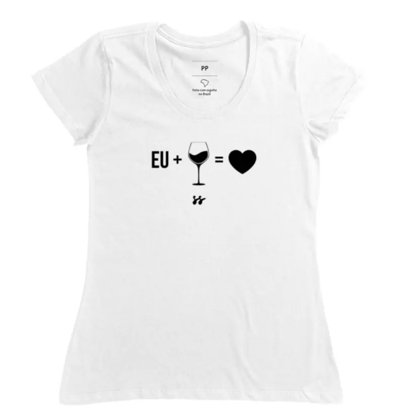 Camiseta T-shirt “Eu + Vinho = ❤️”