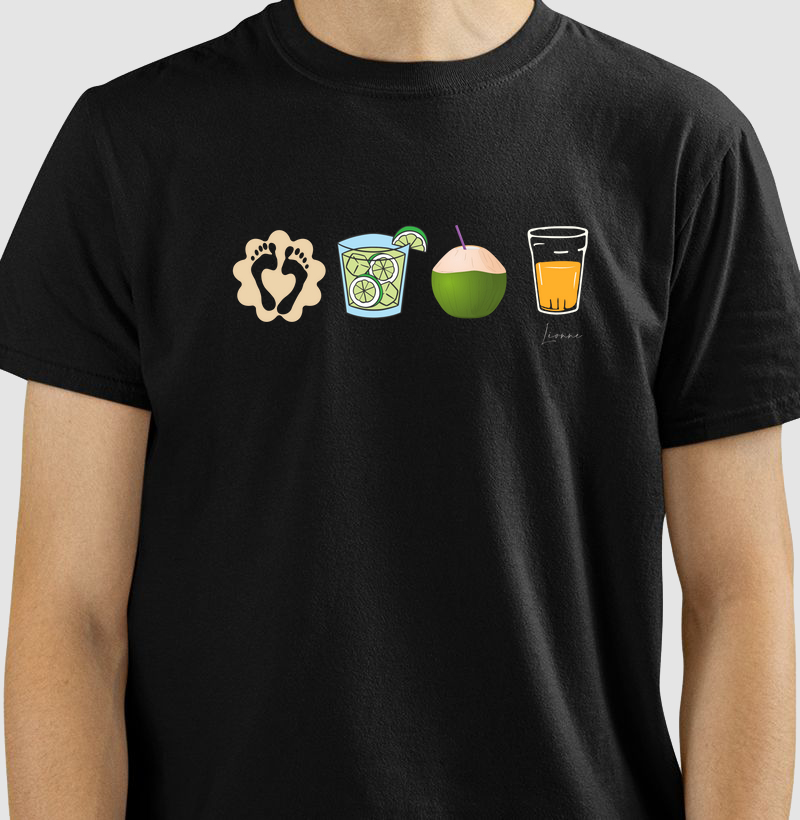 camiseta coleção carnaval - pé na areia caipirinha água de coco cervejinha