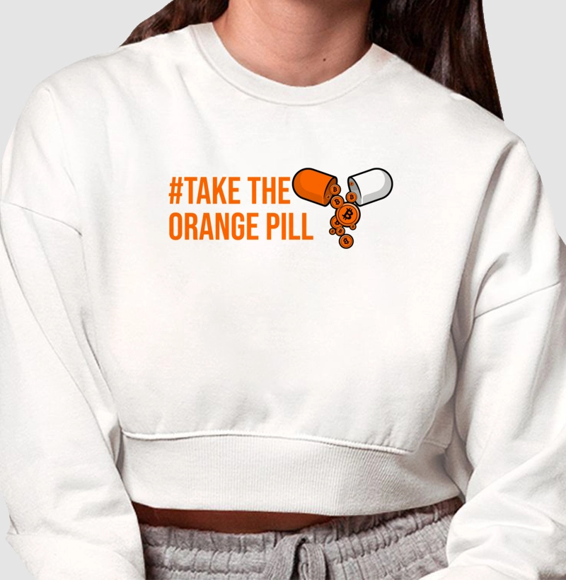 Cropped Moletom Orange Pill Bitcoin