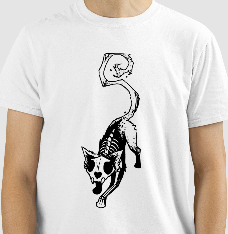 Cat Skull Tail Rolled Drawing Cartoon