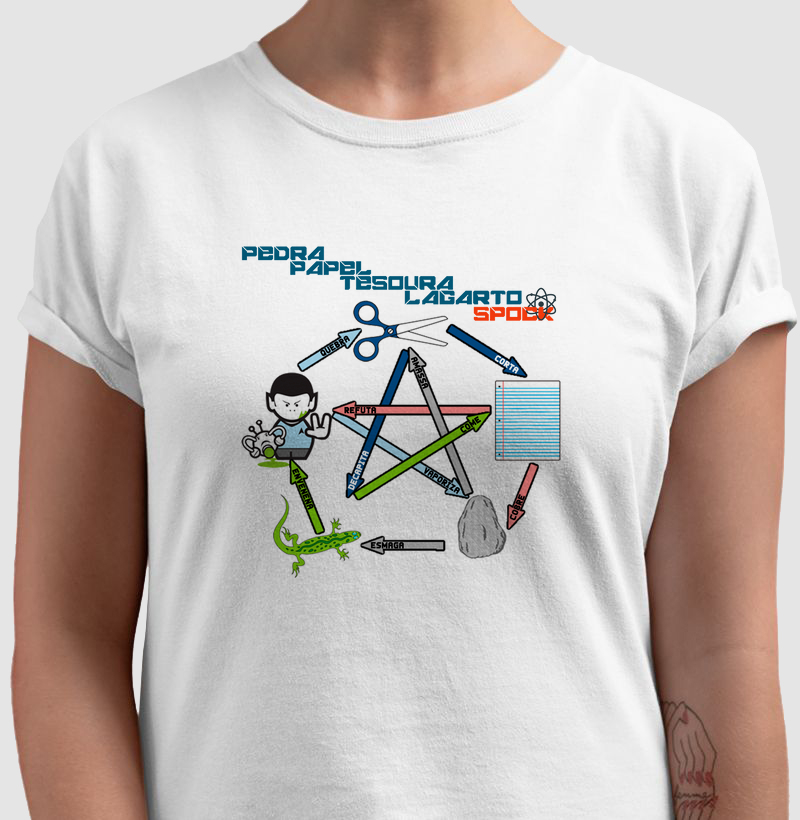 Pedra, Papel, Tesoura, Lagarto, Spock - Camiseta Adulto