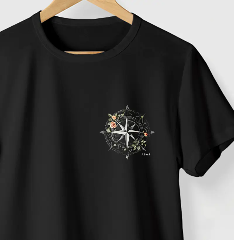 Camiseta ROSA DOS VENTOS - PRETA - (100% Algodão)