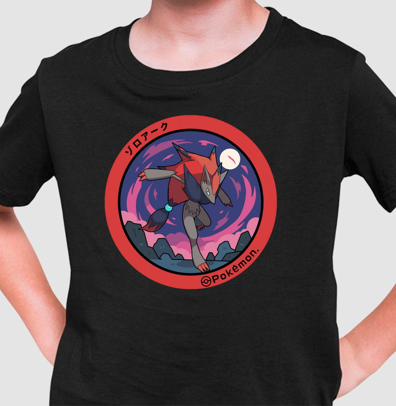 Algodão Premium Infantil “Zoroark” – Selo Pokémon (Pokéfuta) Luar Vermelho