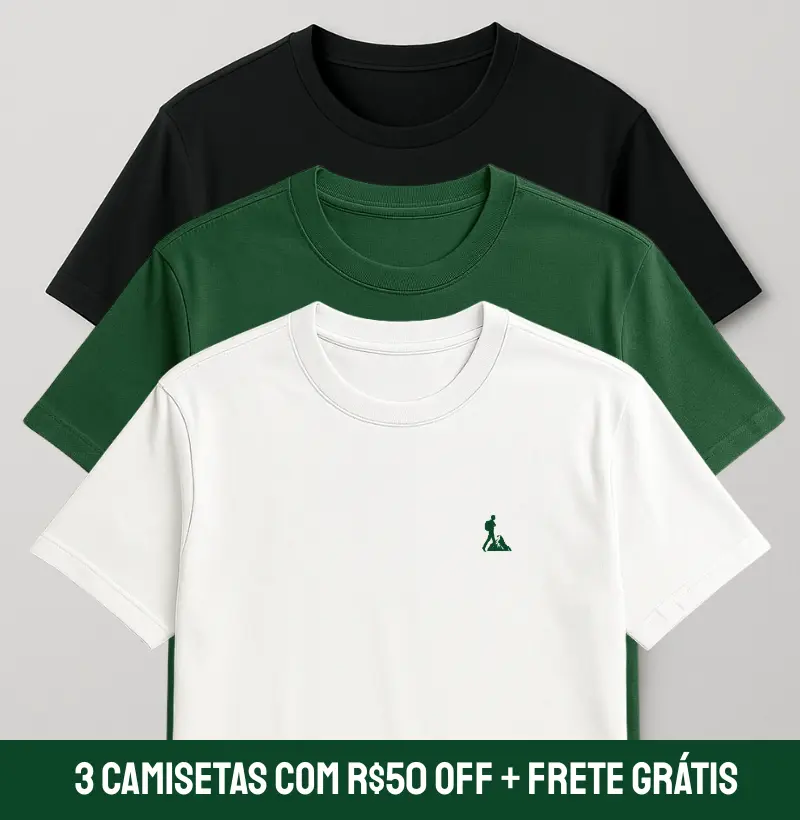 KIT 3 Camisetas Algodão com R$50 OFF | ADD OS 3 PRODUTOS NO CARRINHO E USE O CUPOM "50OFF" | Camiseta Algodão Premium Lisa 