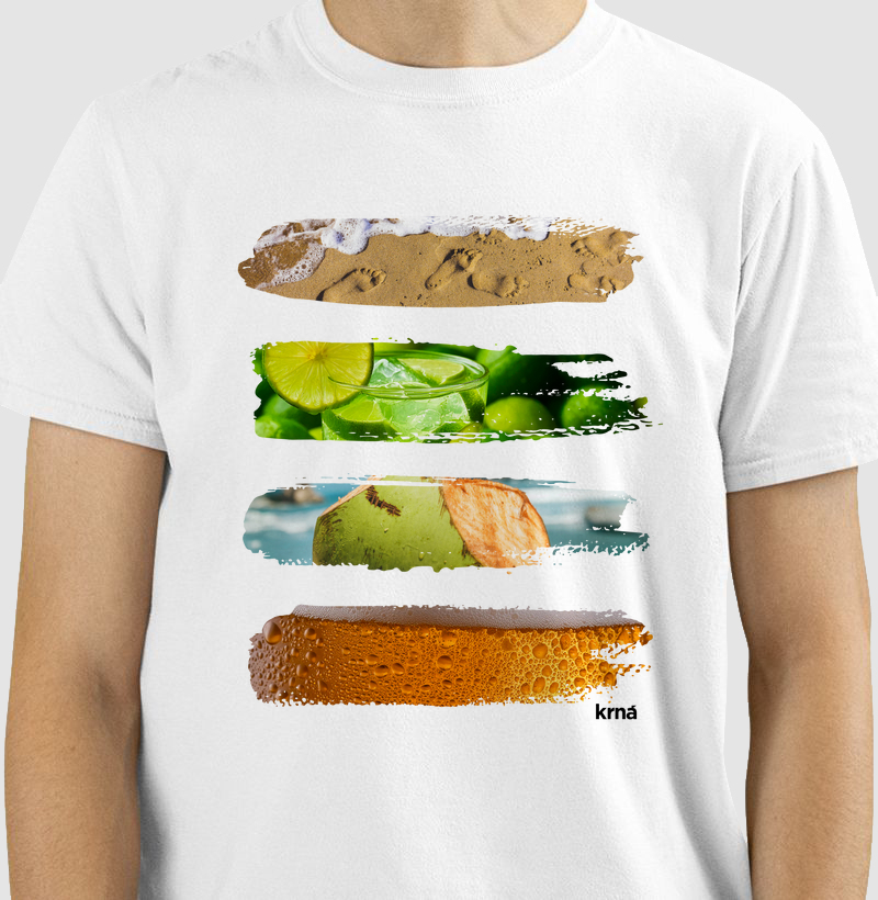 Camiseta Samba Pé na Areia, Caipirinha, Água de Coco & Cervejinha