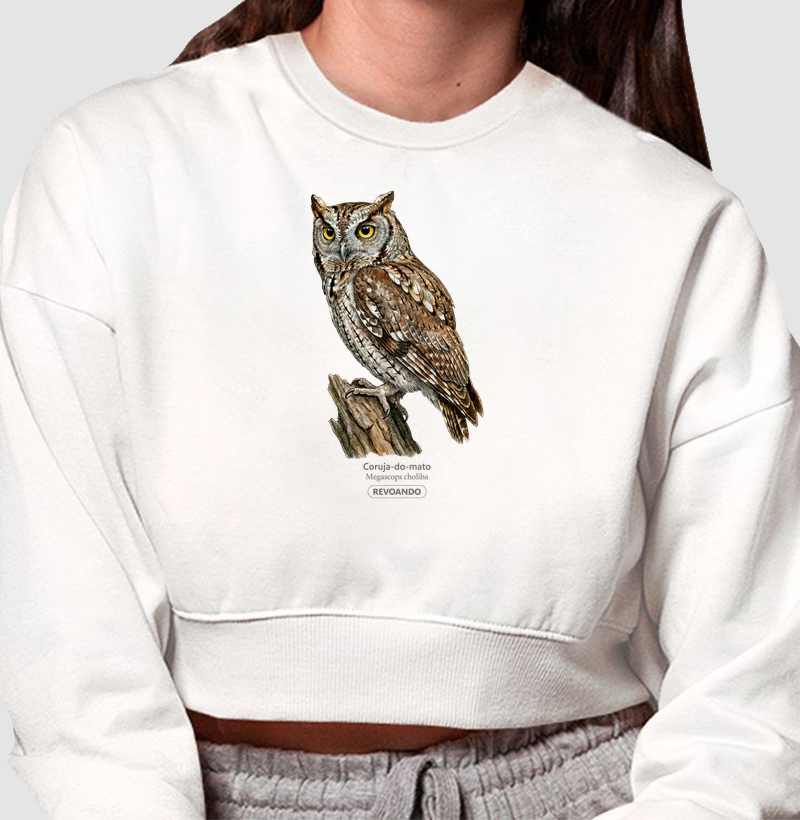 Traços Alados - Coruja-do-mato - Moletom Cropped
