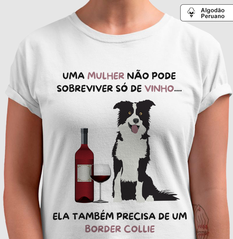 Mulher, vinho e border collie