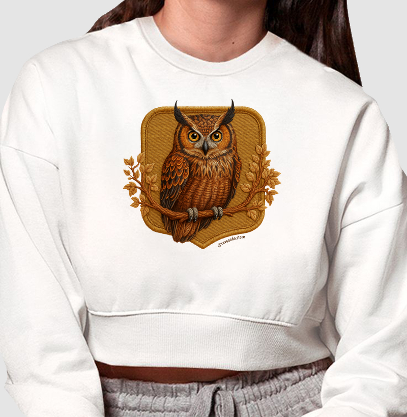 Aves em Linha - Coruja - Moletom Cropped