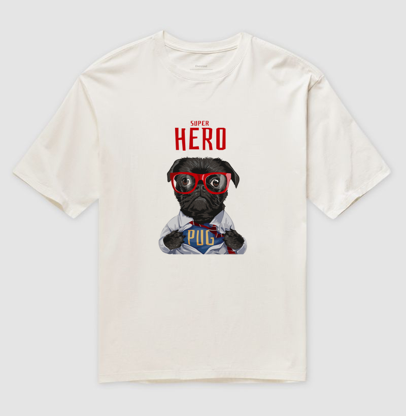 Camiseta Oversized Super Hero Pug