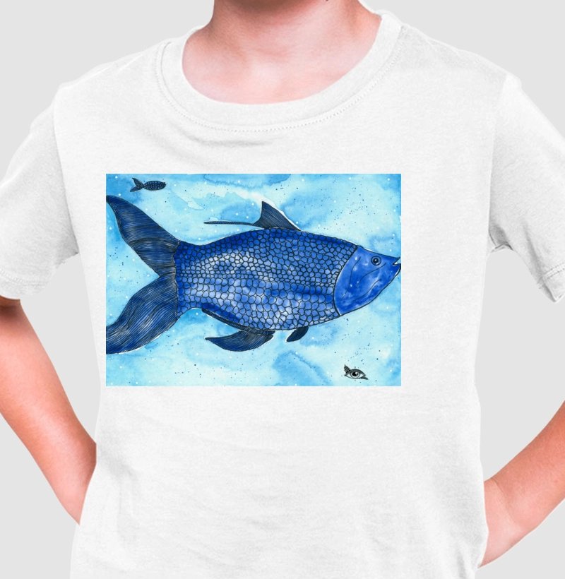 Camiseta Infantil Peixe Marinho Aquarela