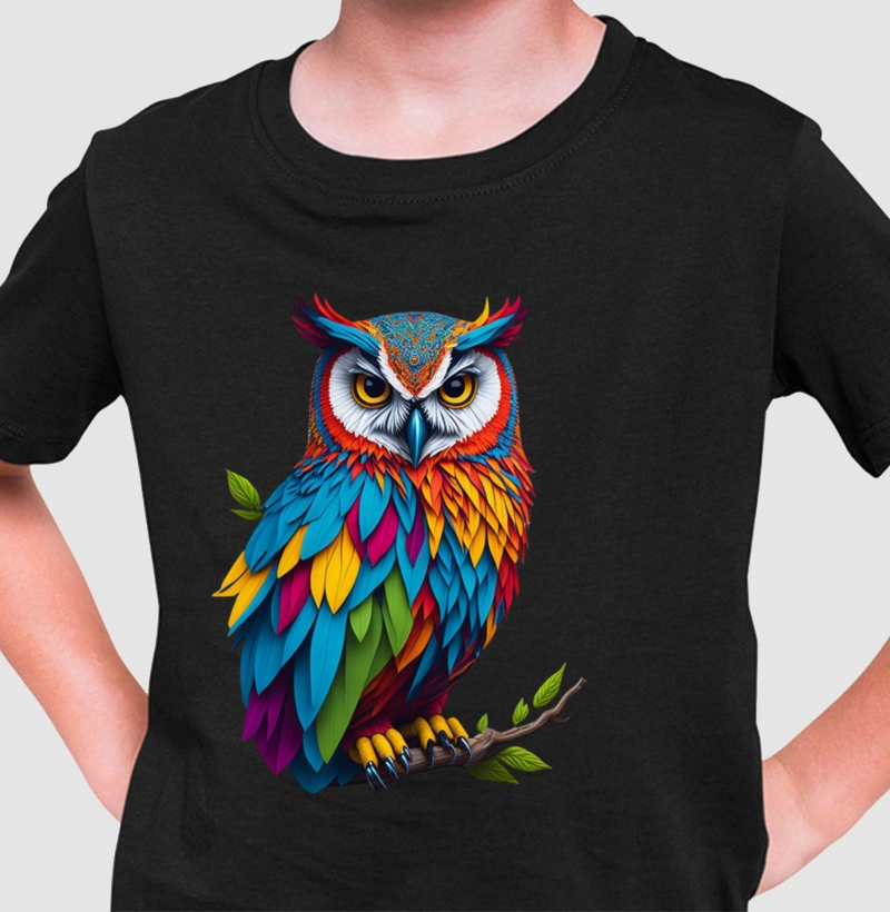 Camiseta Infantil Coruja Aquarela