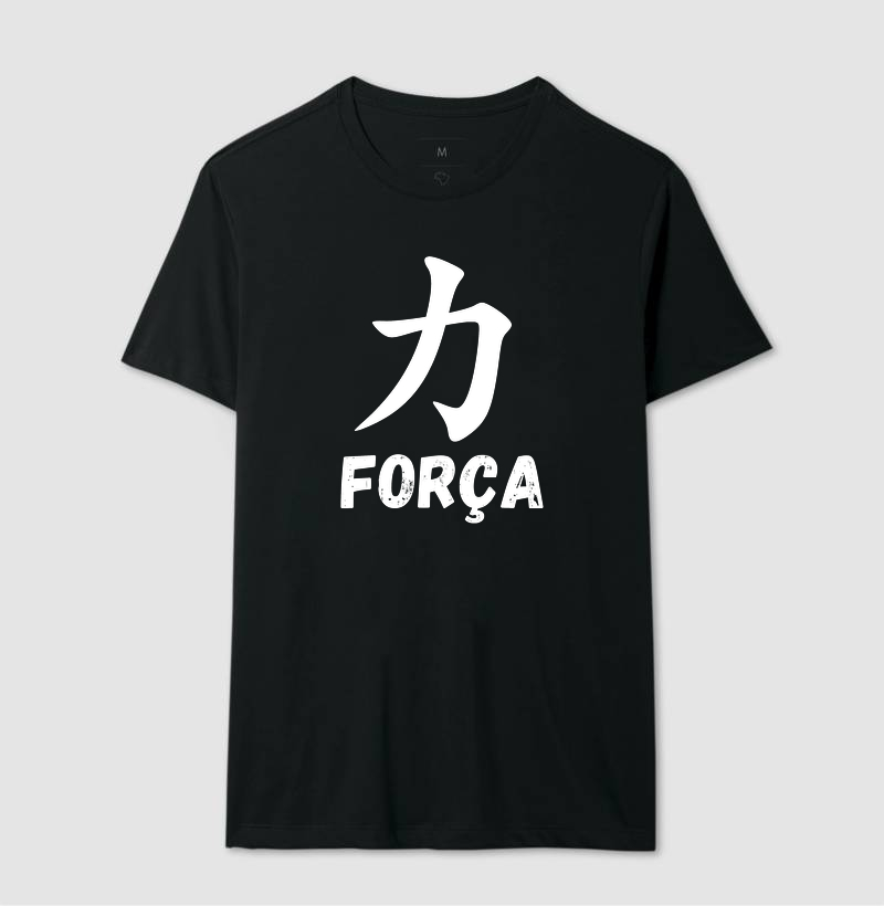 Camiseta com escrita em japonês - força